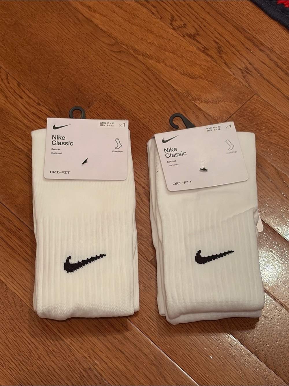 Nike Soccer White Socks with Black Swoosh - 2 Pack unisex